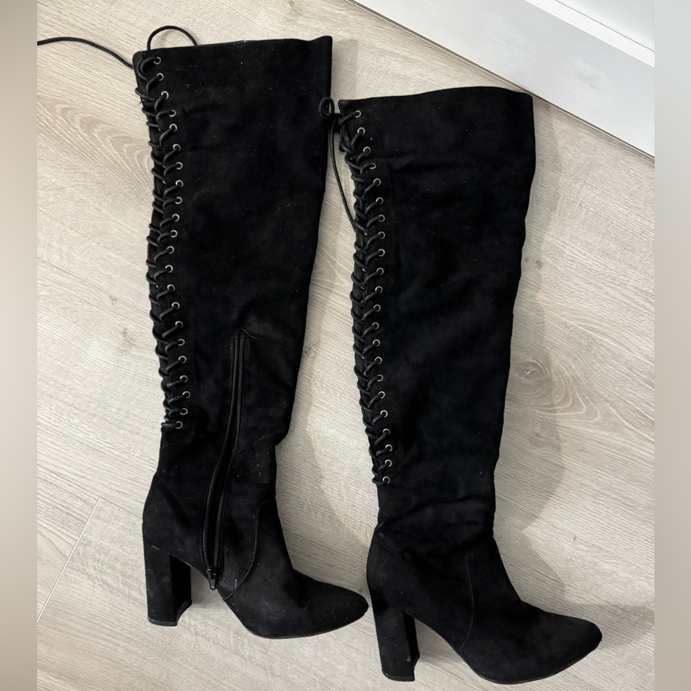 Thigh High Over The Knee Boots, Chunky Heel Suede Shoes